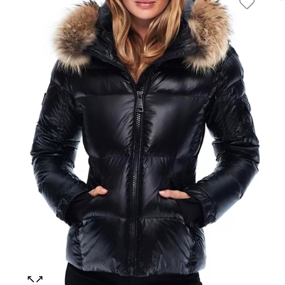 SAM Women's Black Puffer Jacket with Fur Hood Size L - Great Condition